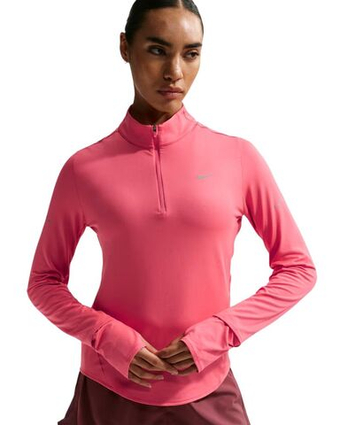 Женская теннисная футболка с длинным рукавом Nike Dri-Fit Swift UV 1/4-Zip Running - sea coral/reflective silver