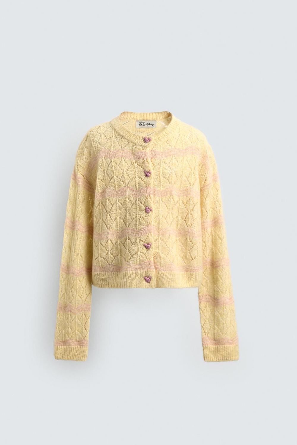 ZARA Х DISNEY АЖУРНЫЙ КАРДИГАН, ПАСТЕЛЬНО-ЖЕЛТЫЙ