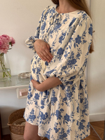 Платье Мари-мини для беременных и кормящих, Кремовый с синими цветами