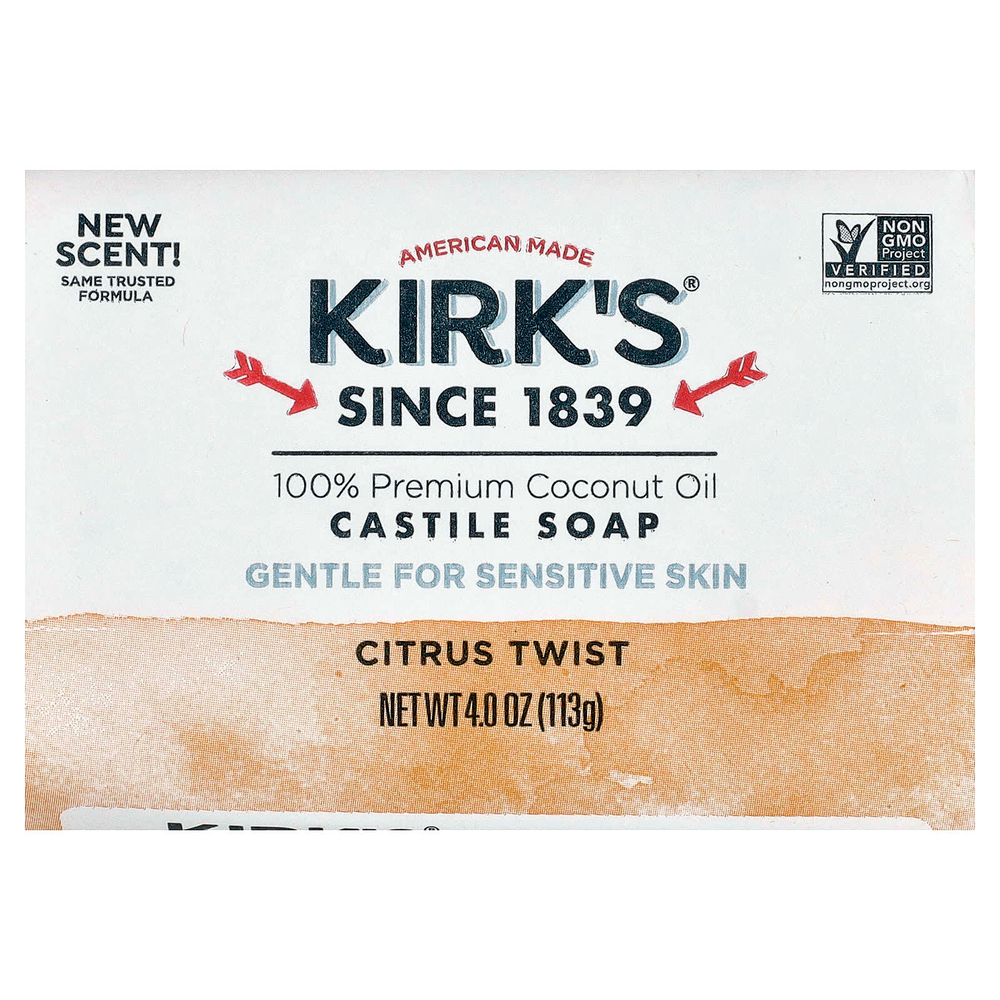 Kirk's, 100% Premium Coconut Oil Castile Bar Soap, Citrus Twist, 4 oz (113 g)