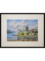 Картина авторская акварельная в паспарту 30х40 см на стену для интерьера "Замок Эйлен-Донан. Шотландия"