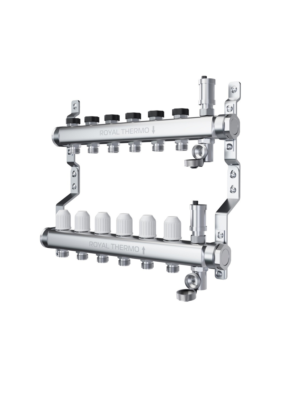 Коллектор Royal Thermo нерж. в сборе универсальный 1" ВР-3/4" НР с автомат. воздухоотвод-ми 7 вых.