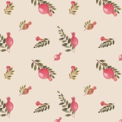 Паттерн с гранатами на бежевом фоне