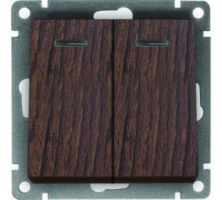 Выключатель двухклавишный с подсветкой "UNIVersal" серия "Афина ", с/у, 10А, 220В, венге (еврослот)