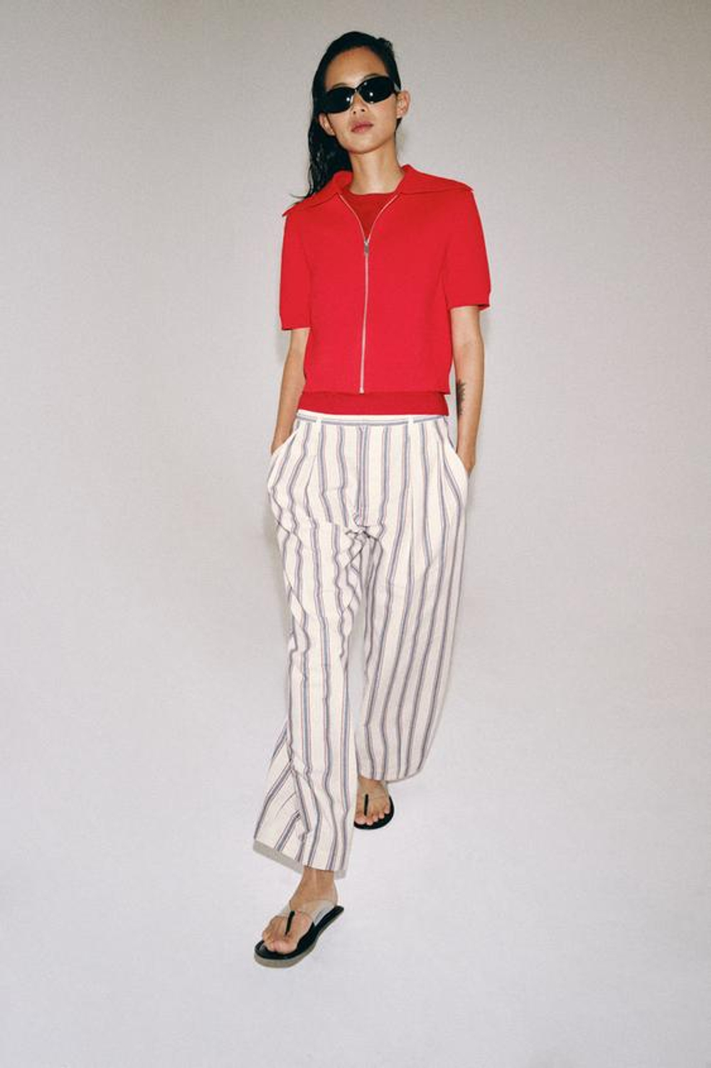 ZARA БРЮКИ BALLOON В ПОЛОСКУ — ZW COLLECTION, ЭКРЮ