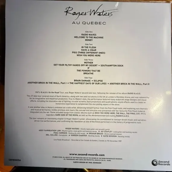 Roger Waters – Au Quebec - Crystal Clear 2LP
