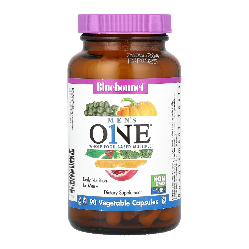 Bluebonnet Nutrition, Men's ONE, комплекс на основе цельных продуктов, 90 растительных капсул