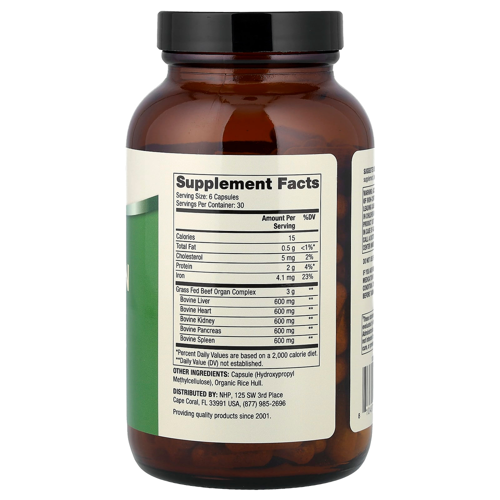 Dr. Mercola, Комплекс говяжьих органов травяного откорма, 180 капсул
