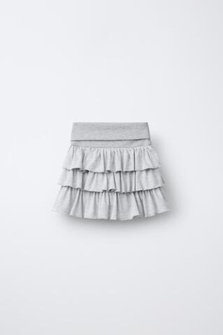 ZARA ЮБКА-ШОРТЫ С ВОЛАНАМИ, СЕРЫЙ МЕЛАНЖ