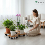 Подставка для цветов, 30х30х7, Флорэль, круглая на колесиках, этажерка, напольное, на подоконник, полка, из массива дерева, рустик, Dipriz