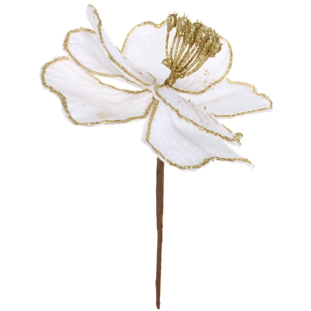 Украшение новогоднее «Пуансеттия - Изящная» 16 см, Белый/Золото