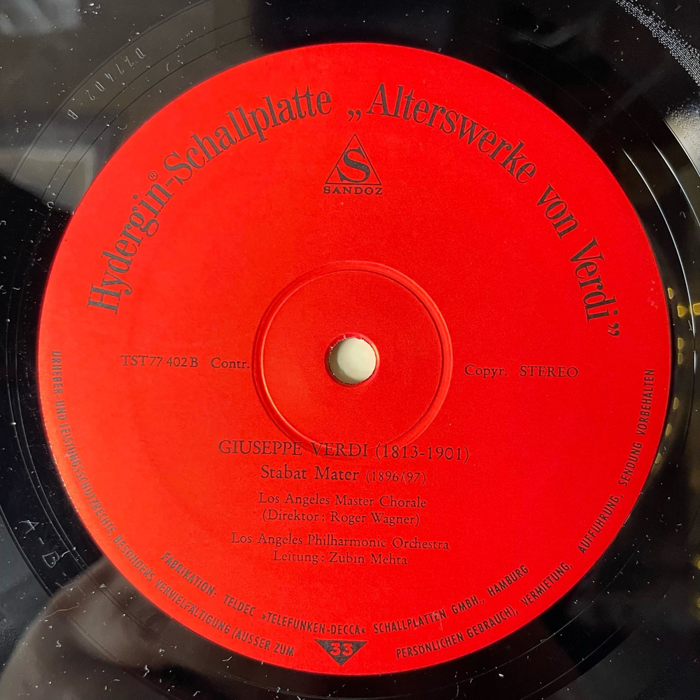 Винтажная виниловая пластинка LP G. Verdi, Los Angeles Master Chorale, Los Angeles Philharmonic Orchestra, Zubin Mehta, Alterswerke Von G. Verdi (Германия 1972)