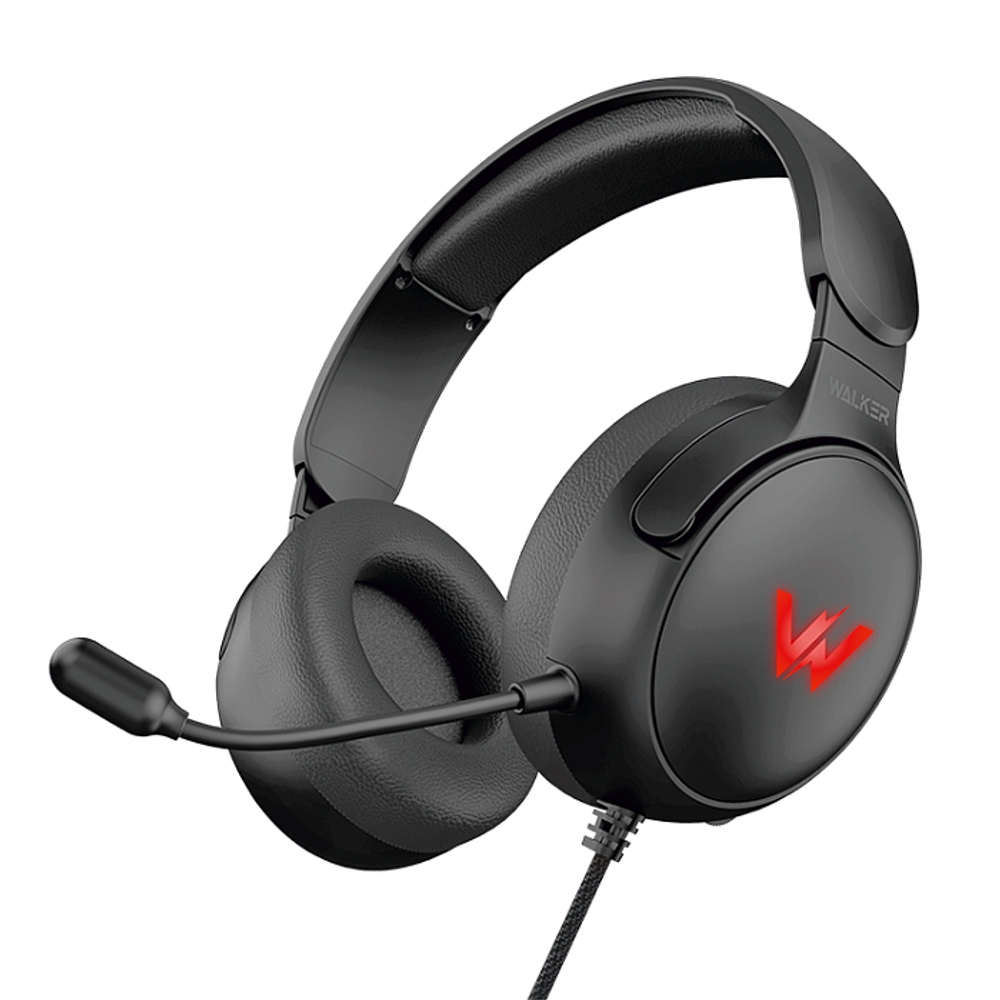 Наушники WALKER WBT-61, проводные, полноразмерные, гибкий микрофон, с подcветкой, черный