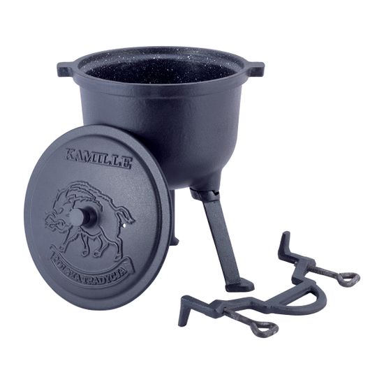 Котелок чугунный на ножках 4 л. Kamille KM-4800M с антипригарным покрытием