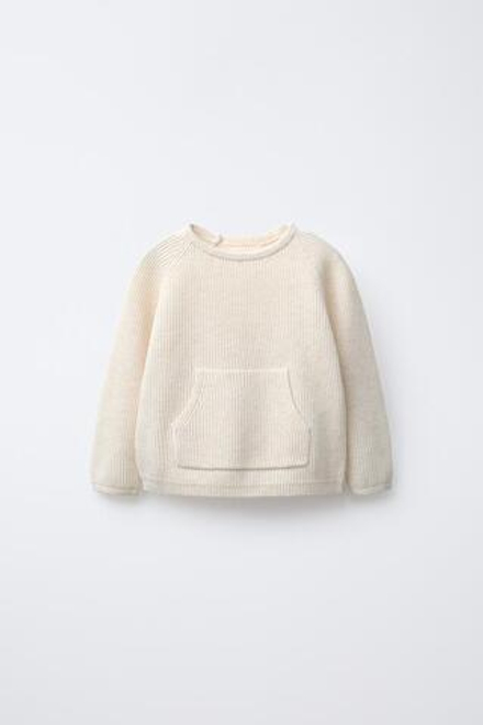 ZARA ТРИКОТАЖНЫЙ ДЖЕМПЕР С КАРМАНОМ, СВЕТЛО-БЕЖЕВЫЙ