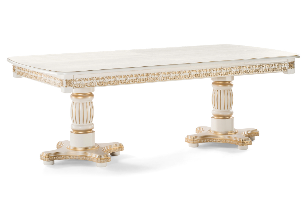 Стол деревянный Woodville Морнит 220(320)х110 слоновая кость, золото