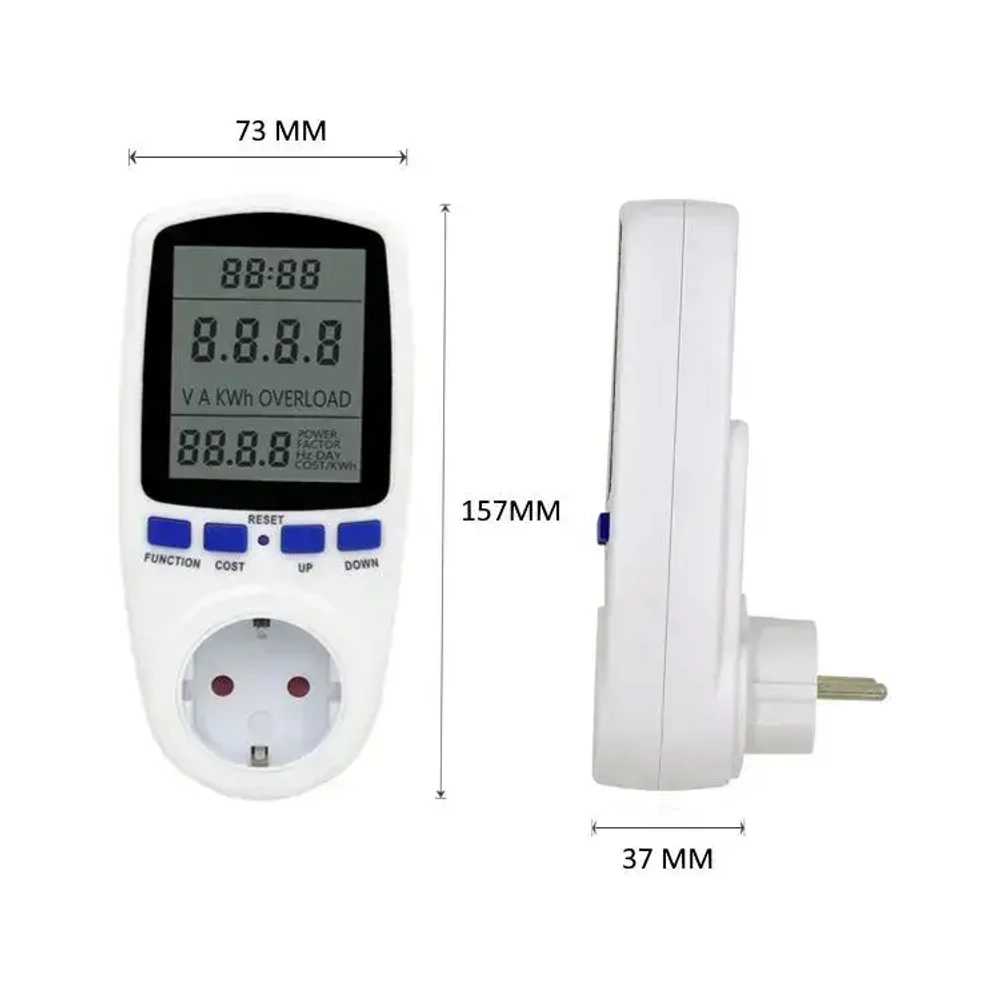 Ваттметр бытовой цифровой в розетку, цифровой измеритель мощности, розетка-ваттметр, измеритель энергии, напряжения до 16А.
