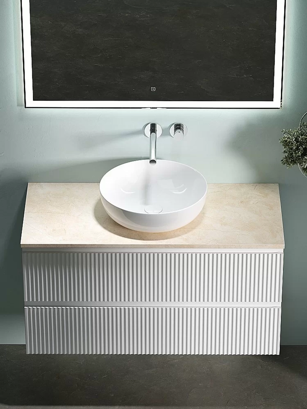 Тумба с раковиной Sancos SNOB R 100 со столешницей, белая матовый