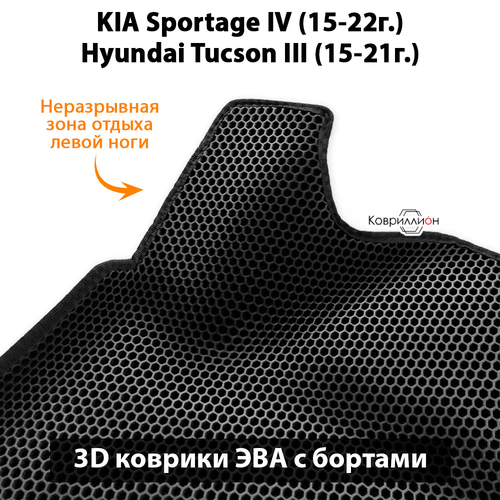 Передние автомобильные коврики ЭВА с бортами для KIA Sportage IV (15-22г.), Hyundai Tucson III (15-21г.)
