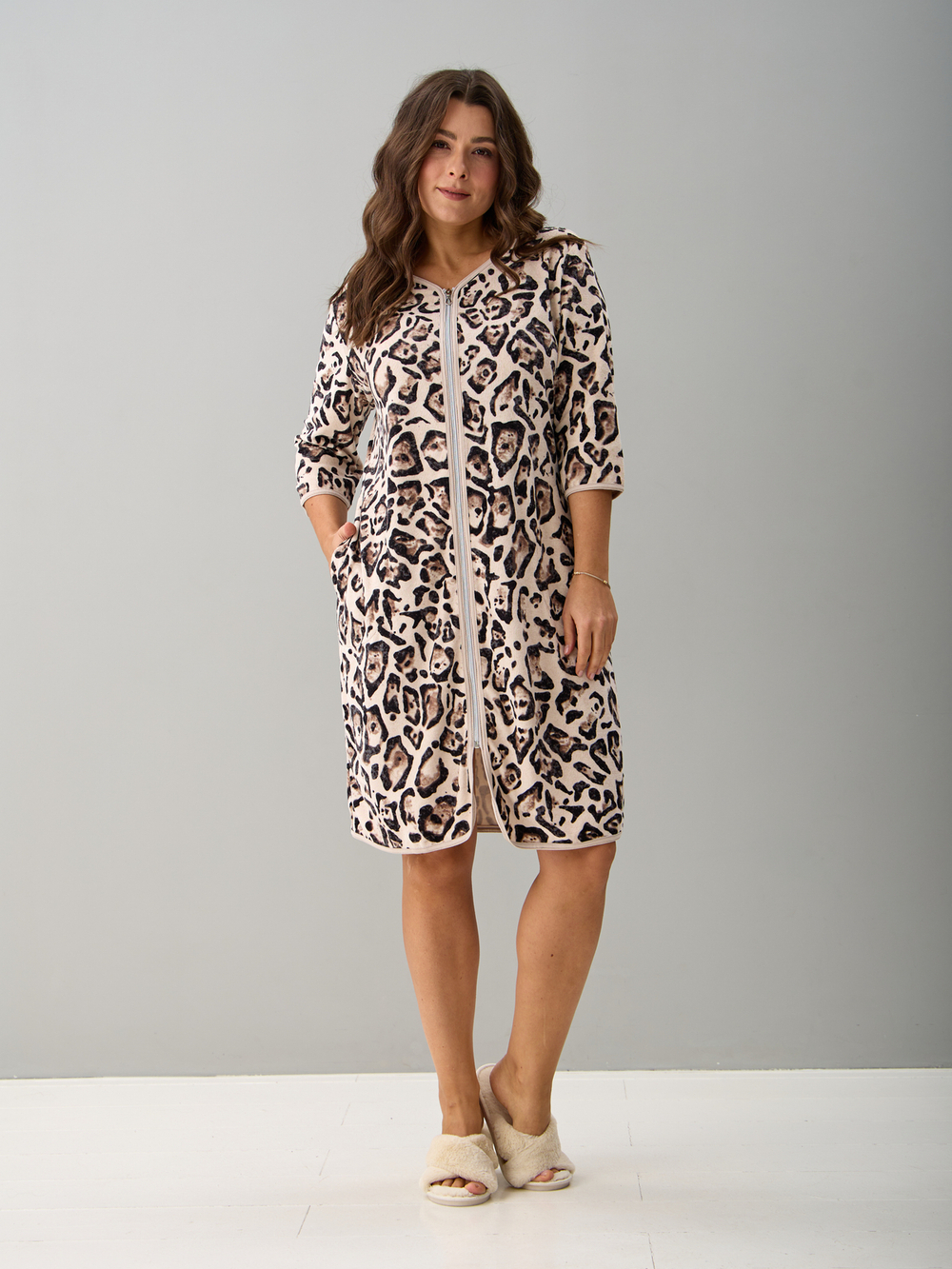 Халат Хм-562/бежевый-акварельлеопард