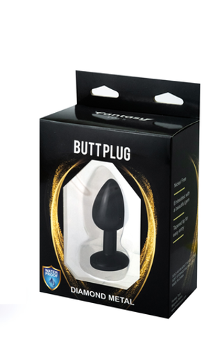 Анальная пробка металлическая черная с белым кристаллом Fantasy Toys (S)