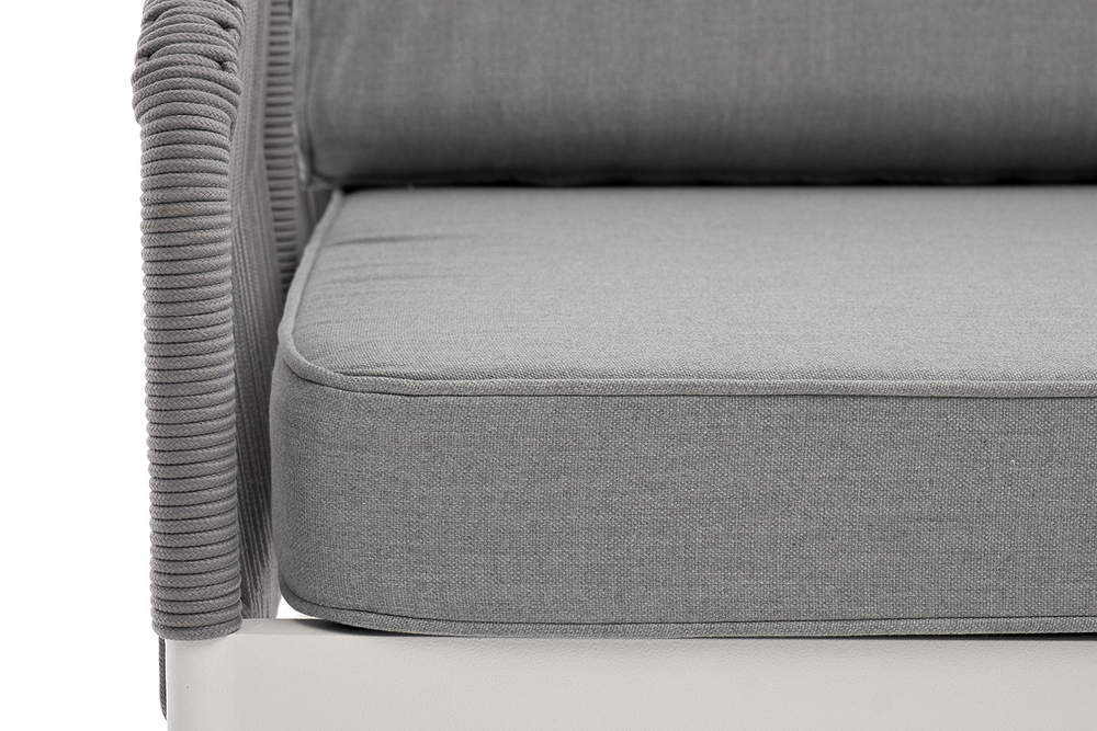 "Канны" правый модуль плетеный из роупа, каркас алюминий белый муар, роуп светло-серый круглый, ткань светло-серая