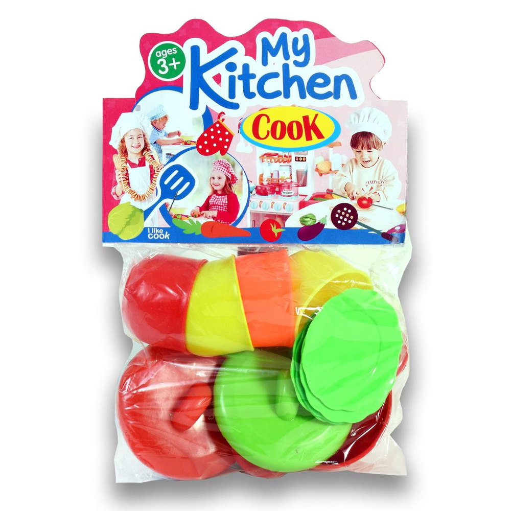 Пластмассовый игрушечный набор "Посуда" (17*17*6 см), пакет