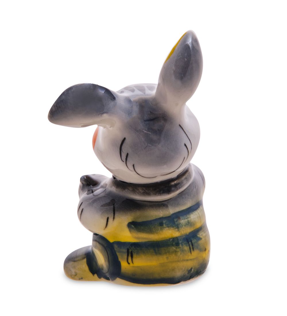 ГЛ- 074 Фигурка «Заяц-барабанщик» цв. (Гжельский фарфор)