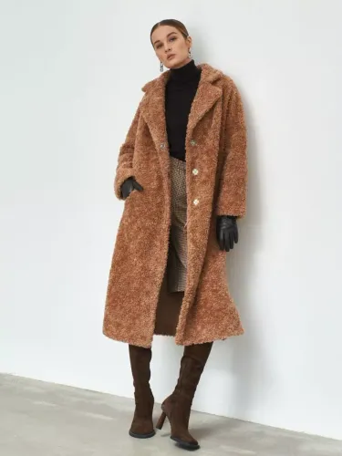 Шуба женская Чебурашка Тедди, коричневая, SilverFox