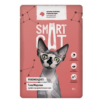 Smart Cat 85 г - консервы (пауч) для кошек и котят с телятиной (кусочки в соусе)