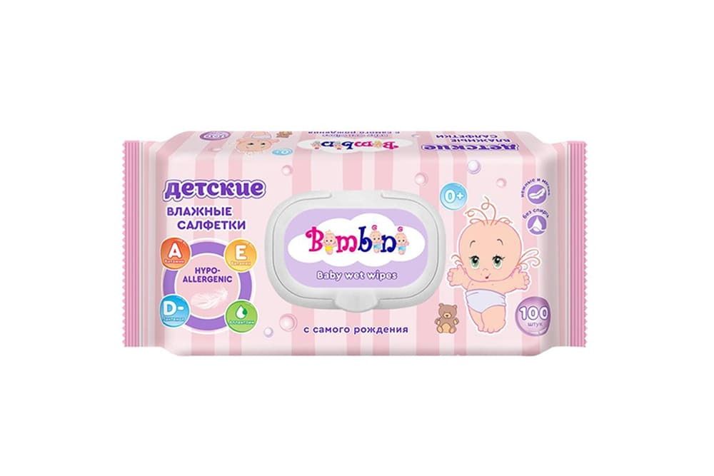 салфетки влажные детские Bambini без отдушки 100шт