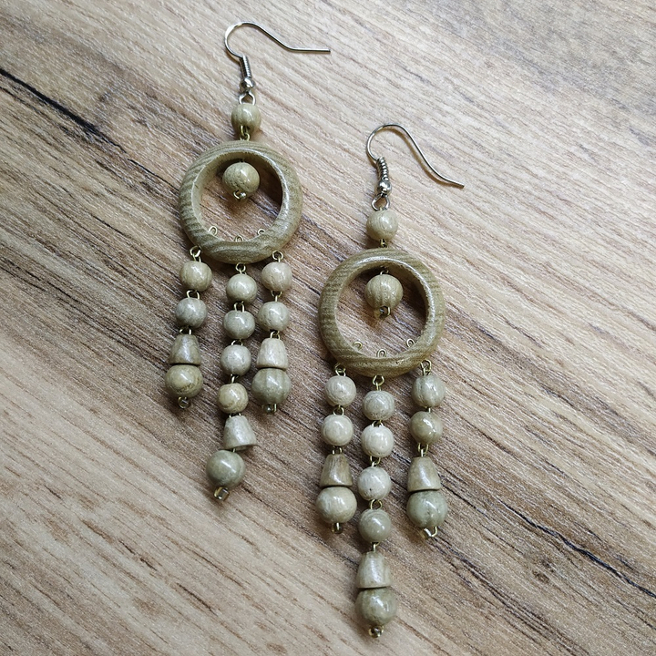 Серьги Слезки, дерево, цвет бежевый, 22x65 мм