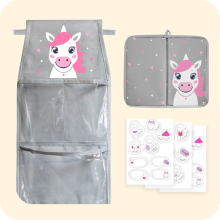 Набор для детского сада: кармашек, коврик, наклейки. Единорог