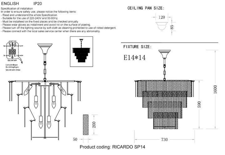 Подвесная люстра Crystal Lux Ricardo SP14 Brass