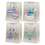 Подарочный пакет Basir, серия "Новогодние", плотный, бумажный, серый с рисунком ассорти, размер 18*10*23 см