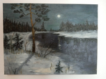 Картина "Зимний вечер". Масло.Кисти.Холст на подрамнике. Масло.31x41 см.