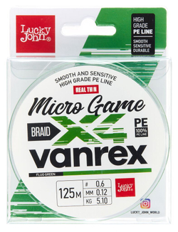 Плетеный шнур Lucky John Vanrex MICRO GAME х4 BRAID Fluo Green 125 м - 0.12 мм