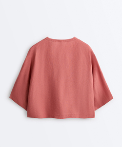 Oysho Рубашка с коротким рукавом из 100% льна, коралловый