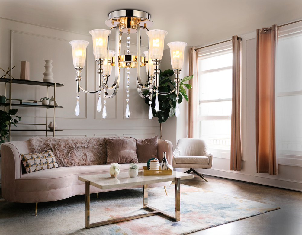 Потолочная люстра с хрусталем TR3244/6 SGD/FR золото/белый матовый E14*6 max 40W D600*520