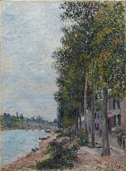 "Дорога вдоль Сены в Сен-Маммес", Сислей А., картина для интерьера (репродукция)