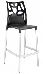 Стул пластиковый барный Papatya Ego-Rock Bar, сатинированный алюминий, антрацит матовый, черный