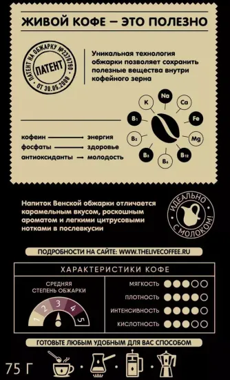 Кофе молотый Живой Кофе Виенна Кафе Карамель 250 гр.