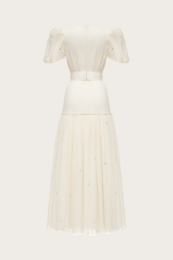 ПЛАТЬЕ ИЗ МОЛОЧНОГО ШИФОНА И КРУЖЕВА С ВЫШИВКОЙ БИСЕРОМ