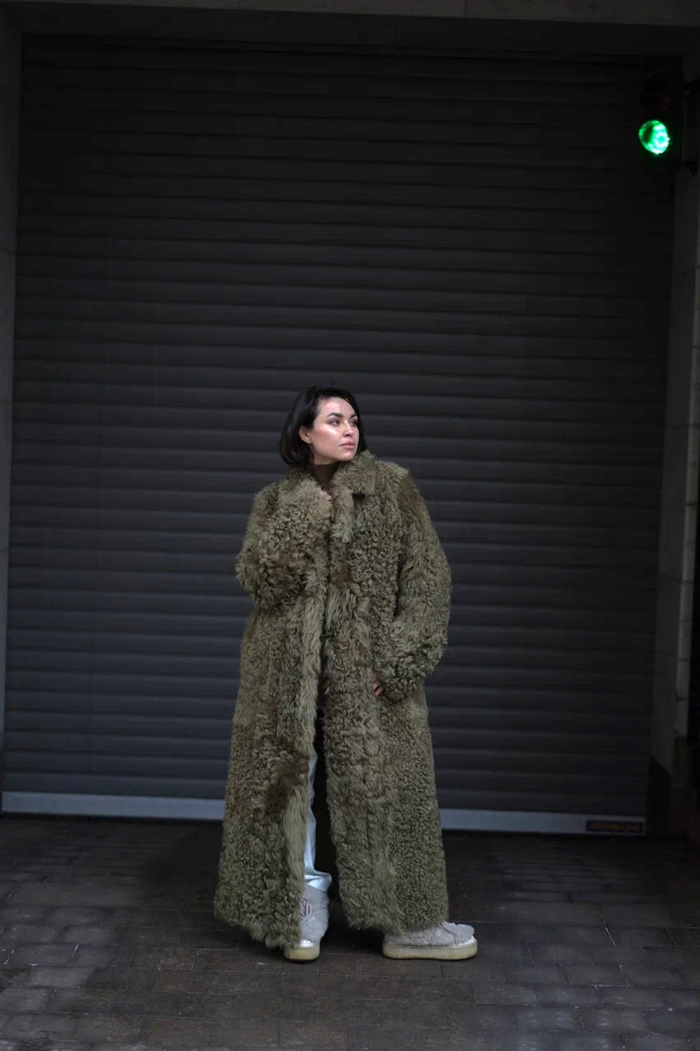 Дубленка двусторонняя Тиградо хаки удлиненная max