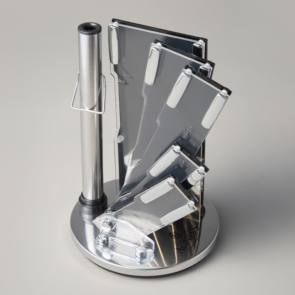 НАБОР НОЖЕЙ AGNESS НЖС НА ПЛАСТИКОВОЙ ВРАЩАЮЩЕЙСЯ ПОДСТАВКЕ 8 ПР. (КОР=6НАБОР.)