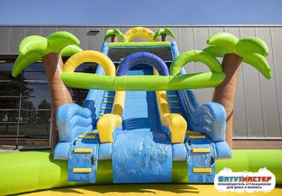Надувной аквапарк с бассейном и горками «Тропический остров», 24×18×7,6 м