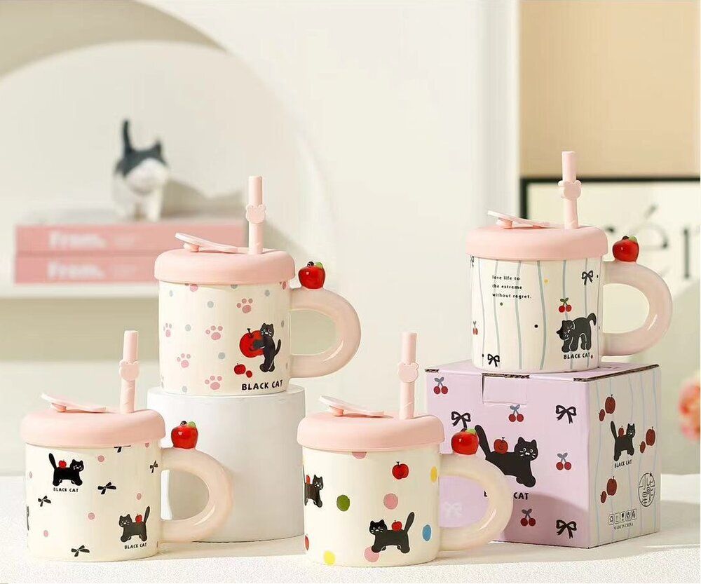 GAEM Кружка с крышкой и трубочкой, 330 мл, L14 W9 H14 см, 4в.