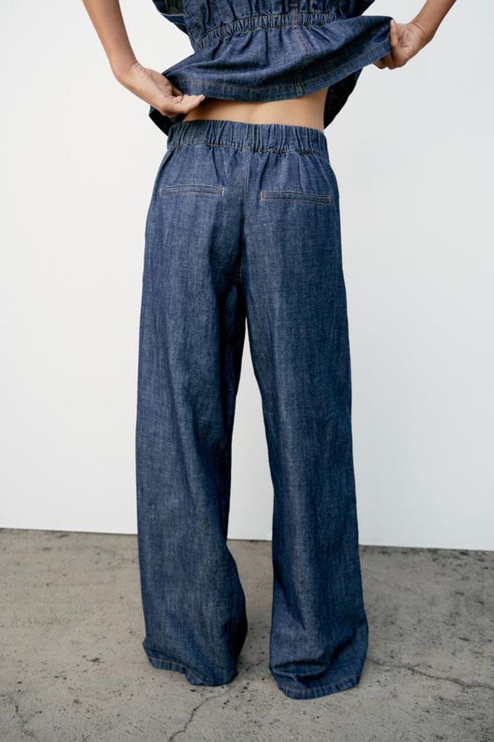 ZARA БРЮКИ ПРЯМОГО КРОЯ ИЗ СМЕСОВОГО ЛЬНА, ИНДИГО