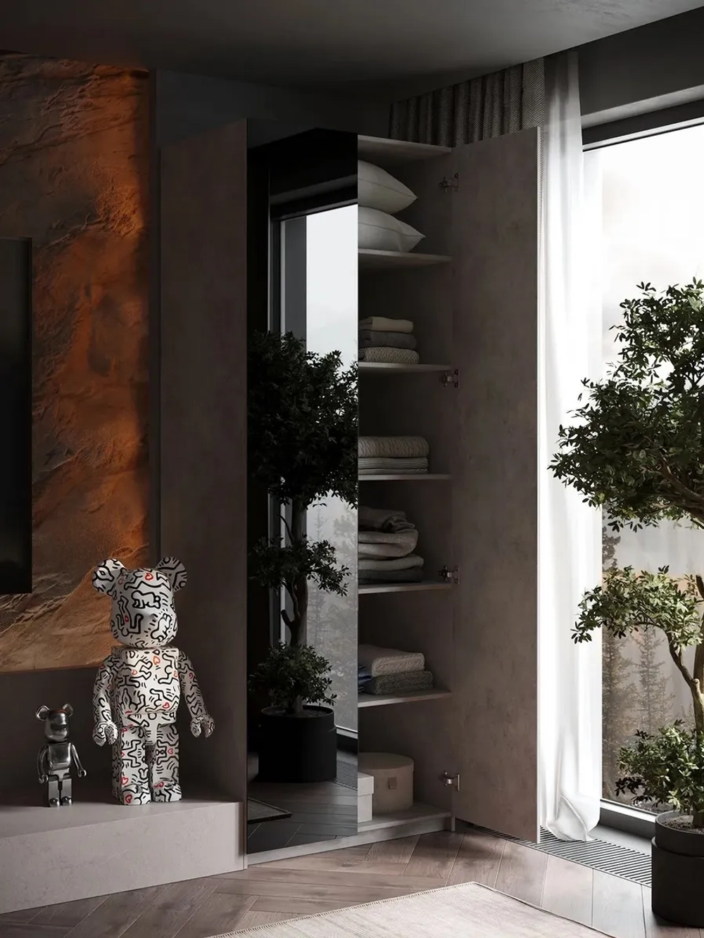 Шкаф Распашной Серый/Черный 81х220x52,5 SOHO с полками