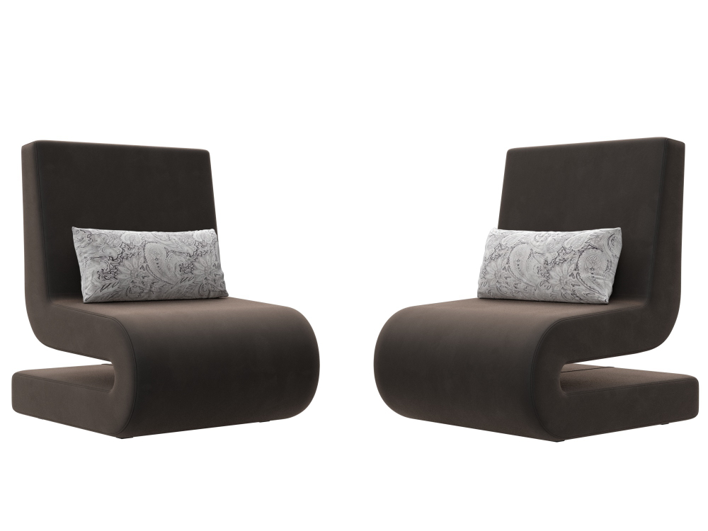 Кресло Волна (2 шт.), коричневый/серый, Велюр, 115676